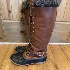 Brown and Black Women's Lace-Up Boots